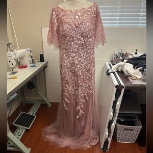 Elegant Pink Embroidered Gown